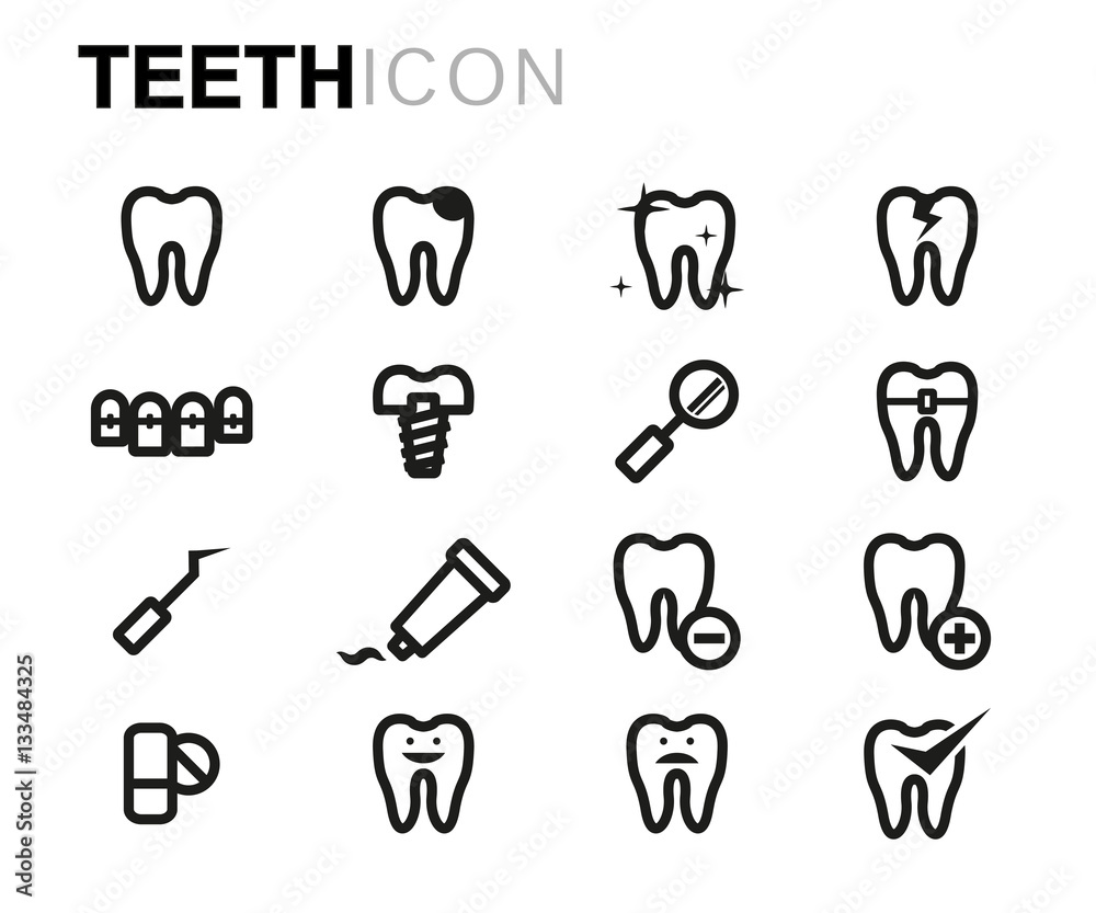 Vector line teeth icons set Vector line teeth icons set