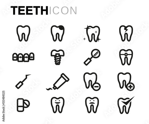 Fototapeta Naklejka Na Ścianę i Meble -  Vector line teeth icons set