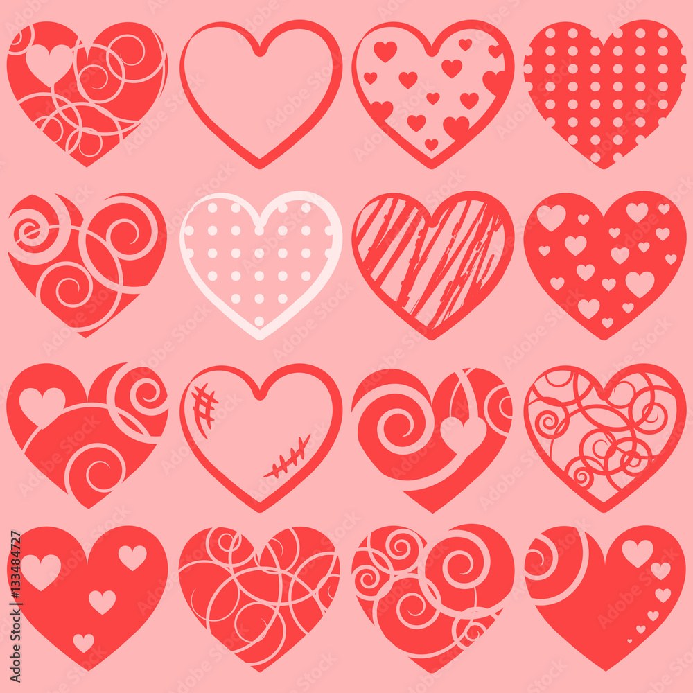 Set of 16 vector hearts Set of 16 vector hearts