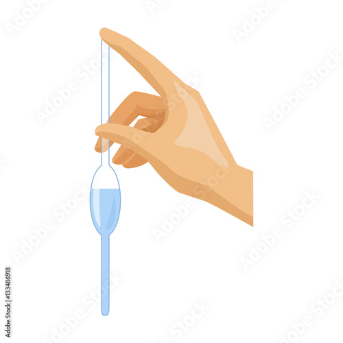 Filling of a bulb pipette by water icon in cartoon style isolated on white background. Water filtration system symbol stock vector illustration.