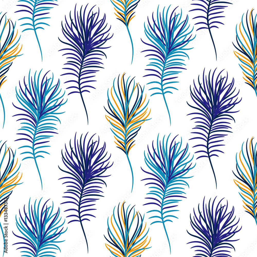 Bird blue seamless vector pattern. Exotic feathers tileable print for textile or wrap paper. Bird blue seamless vector pattern. Exotic feathers tileable print for textile or wrap paper.