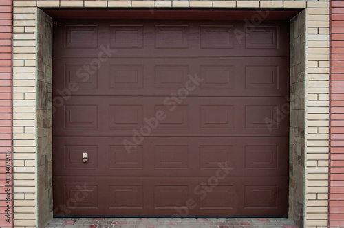 the facade of the garage doors.