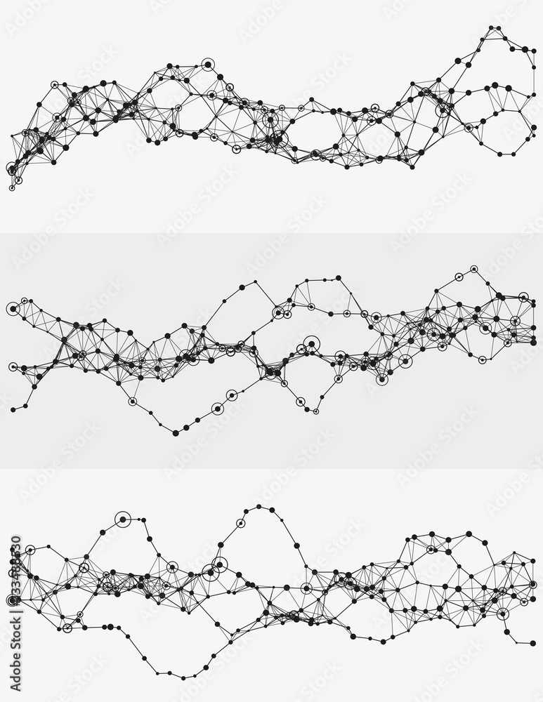 Fototapeta premium Modern abstract vector illustration with connected dots. Wavy mechanical construction. Complexity of modern analytical systems. Digital representation of informational flow. Element of design.