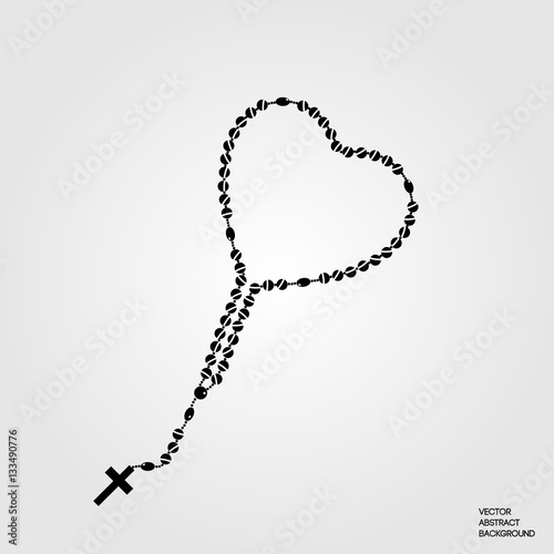 Christian rosary. Rosary silhouette. Christian cross. Symbol of faith. For prayer. Vector illustration