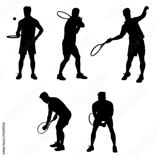 Collection of different tennis player poses. Easy editable layered vector illustration.