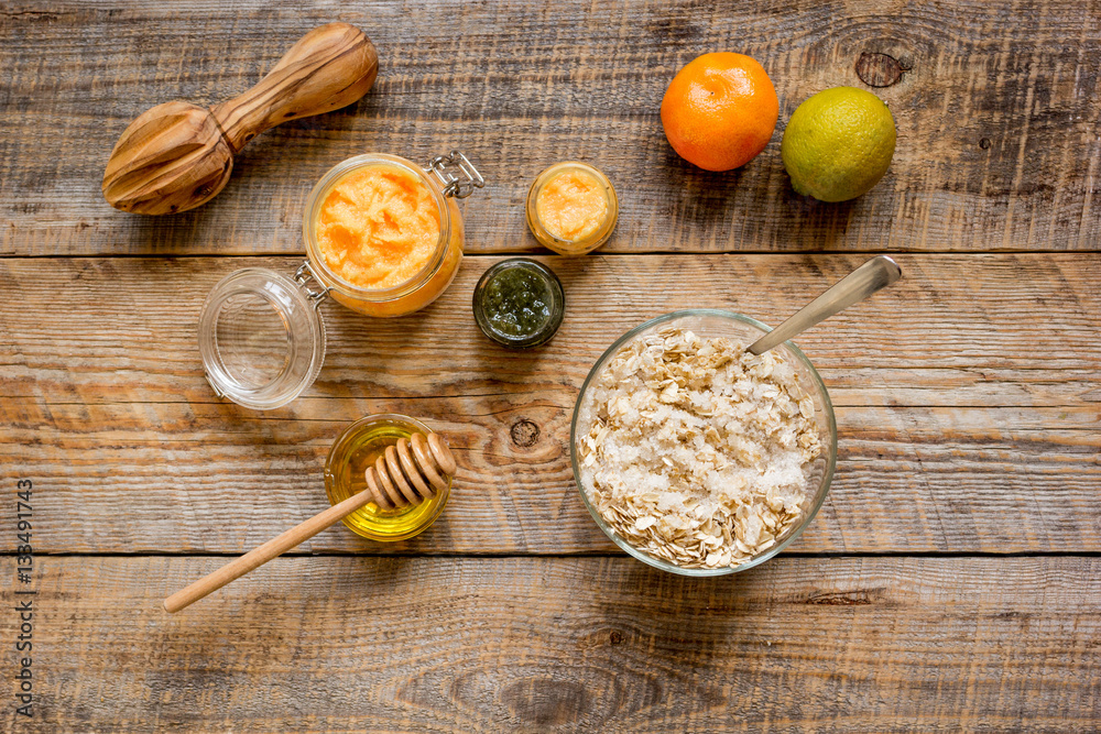 organic citrus scrub homemade on wooden background top view organic citrus scrub homemade on wooden background top view