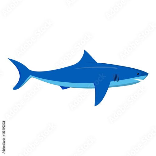Vector flat with an illustration of a shark. An element of design of the websites about fishing. An icon for games. Siluyet of a shark. © dukesn