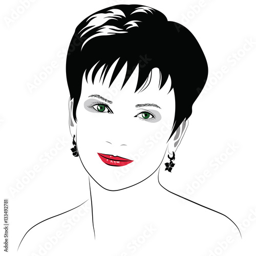 Smiling girl with short dark hair - vector
