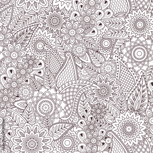 Henna paisley mehndi tattoo doodle seamless vector pattern