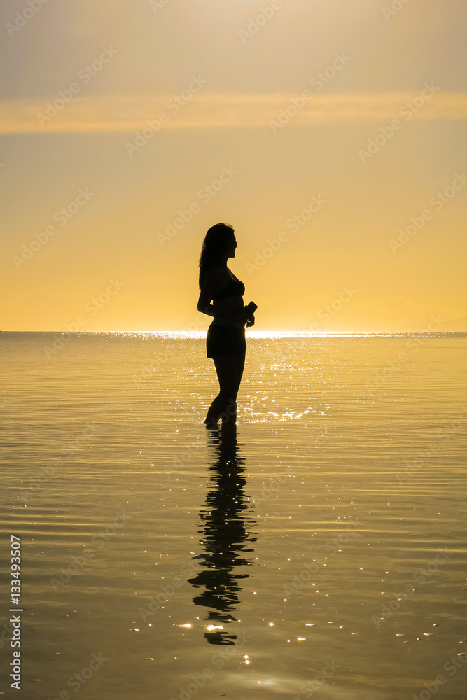 Sexy Girl Profile Silhouette on Beach