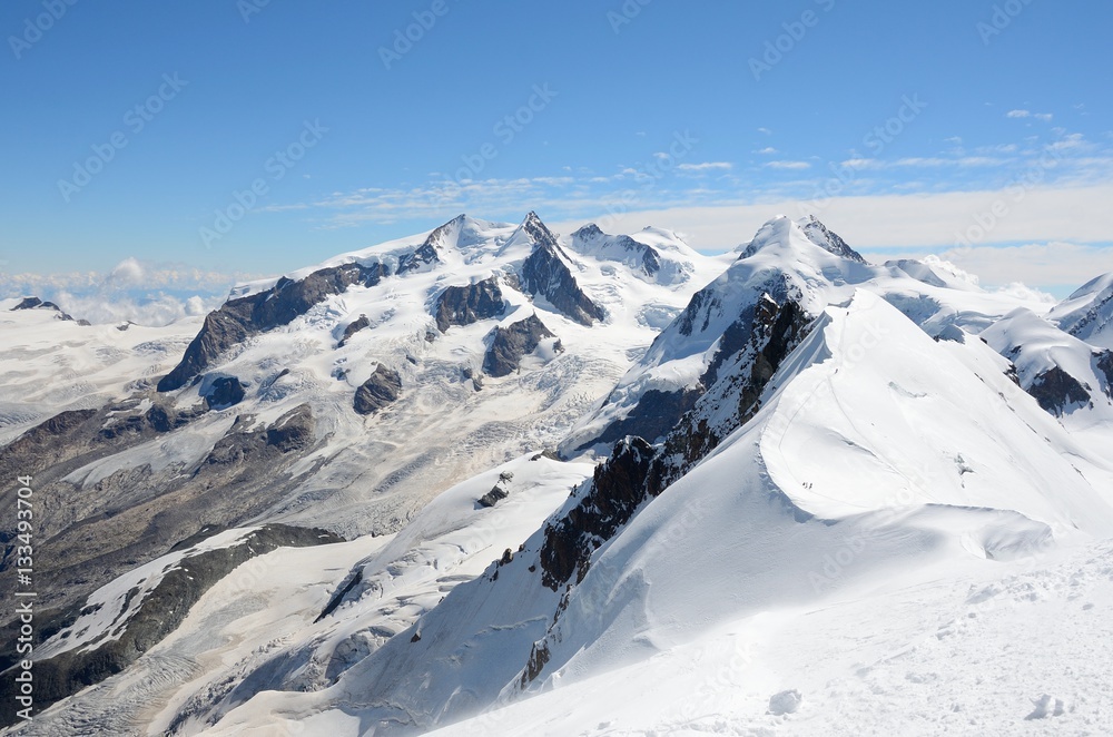 View over the Alps from the Breithorn summit, Zermatt, Switzerland