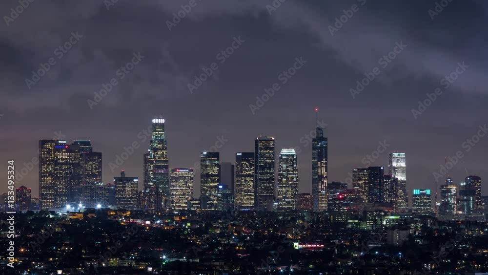 Downtown Los Angeles Rain Storm Dark Clouds Day To Night Sunset Timelapse Downtown Los Angeles Rain Storm Dark Clouds Day To Night Sunset Timelapse
