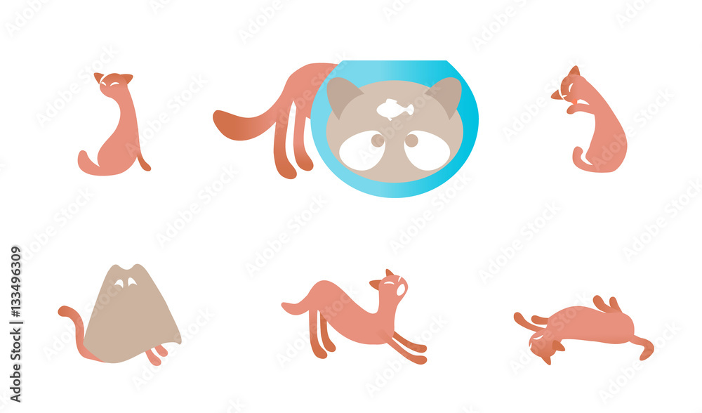 Naklejka premium Set of illustrations with cats.