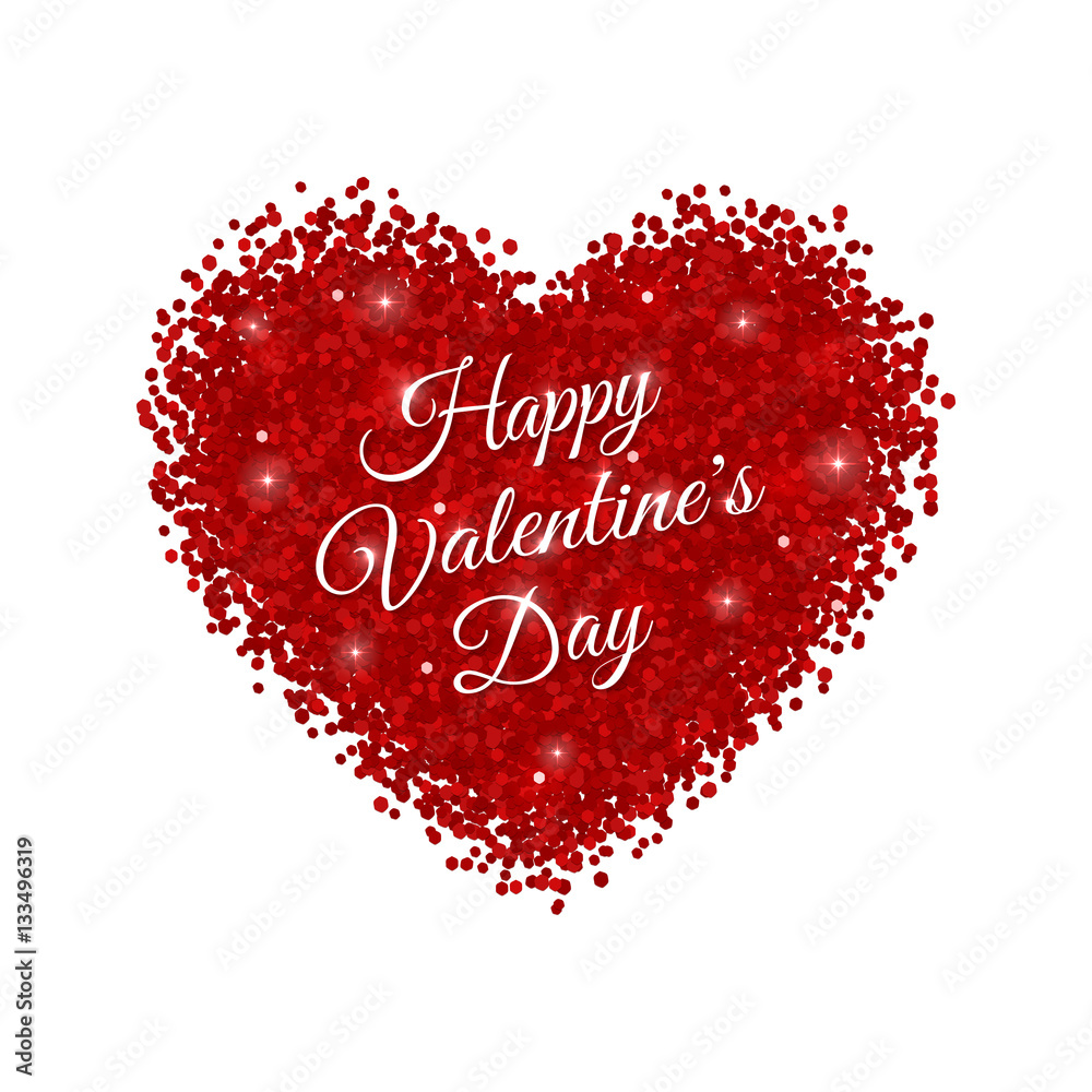 Happy Valentine's Day on red glitter heart. Vector Happy Valentine's Day on red glitter heart. Vector