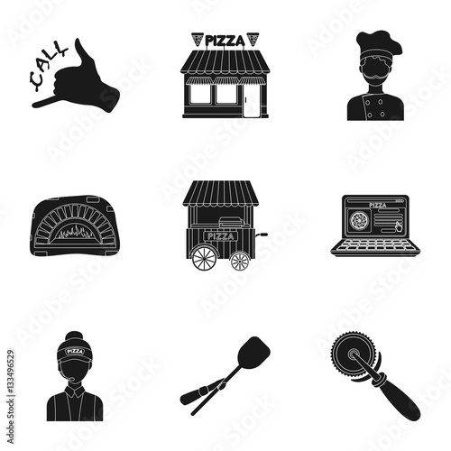 Pizza and pizzeria set icons in black style. Big collection of pizza and pizzeria vector symbol stock illustration