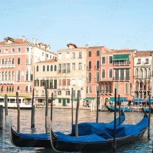 Gondolas on Grande Canal in Venice  Italy