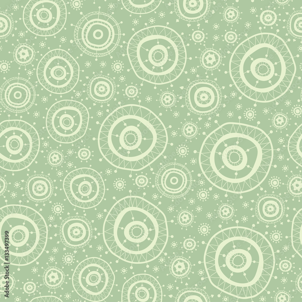 Seamless pattern with silhouettes of oriental mandalas.