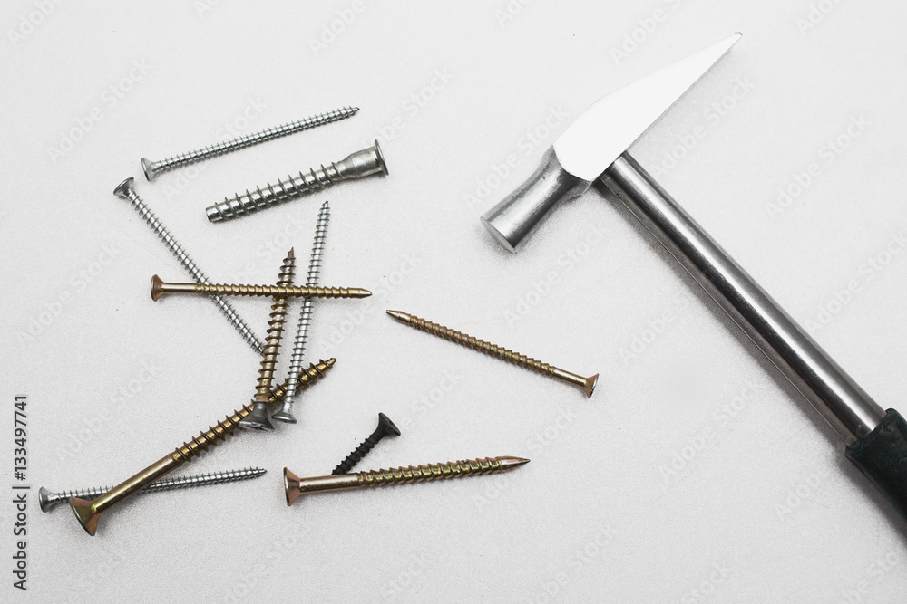 hammer and nails on a white background