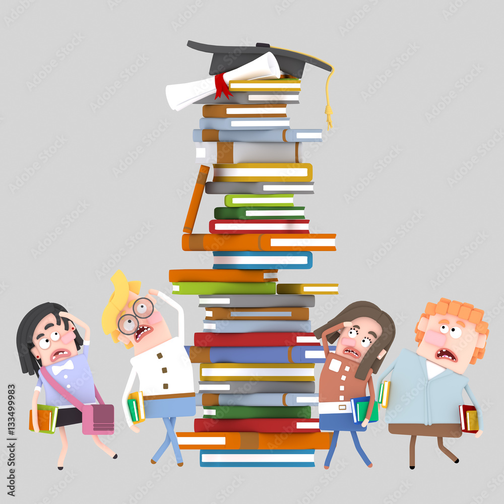 Group of Students looking worried books tower
Easy combine! Custom 3d illustration contact me!