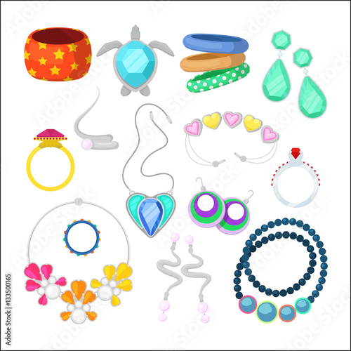 Woman Fashion Accessories Set with Rings and Jewelry. Vector illustration