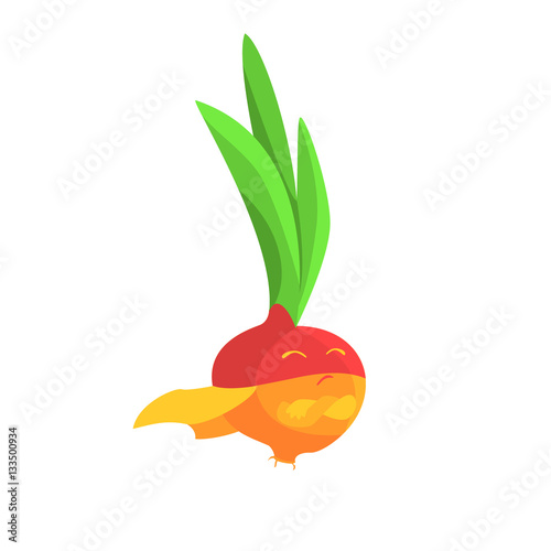 Onion In Ninja Caped Costume, Part Of Vegetables In Fantasy Disguises Series Of Cartoon Silly Characters