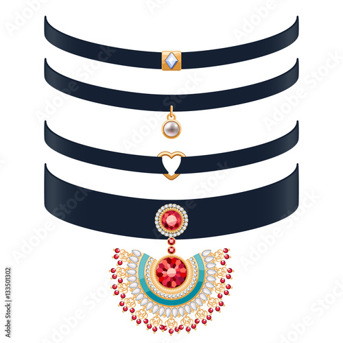 Choker necklaces set vector illustration.