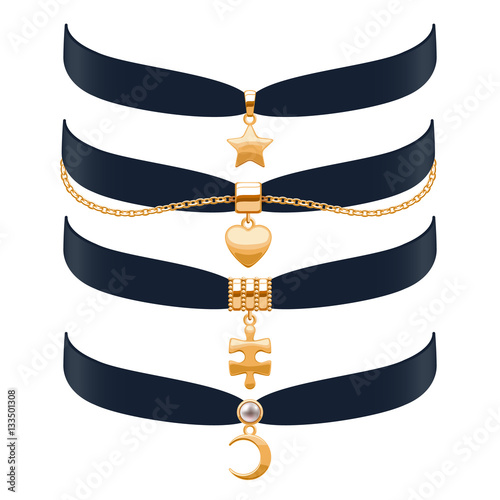 Choker necklaces set vector illustration.