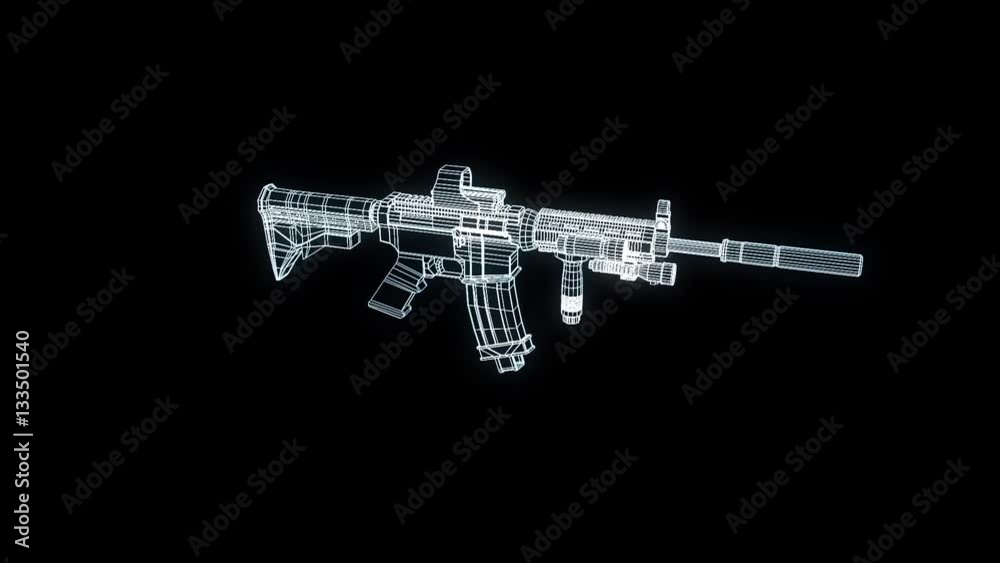 Gun Weapon Hologram Wireframe in Motion. Nice 3D Rendering
Gun Weapon Hologram Wireframe in Motion. Nice 3D Rendering