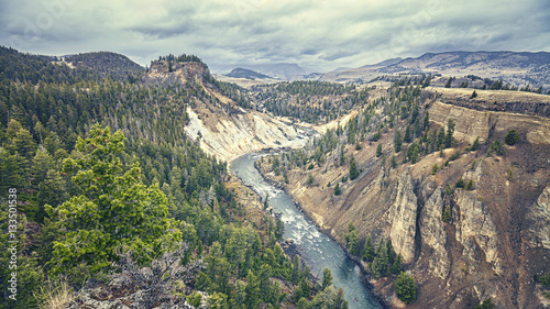 Color toned canyon in Yellowstone National Park, USA.