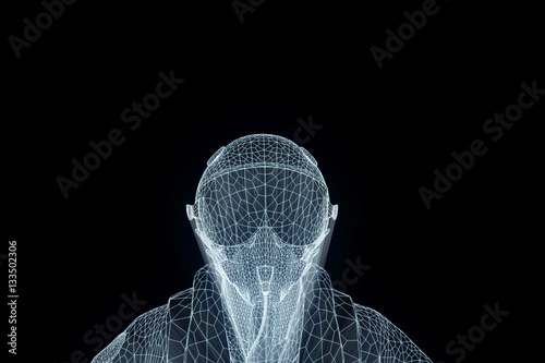 Pilot in Hologram Wireframe Style. Nice 3D Rendering

