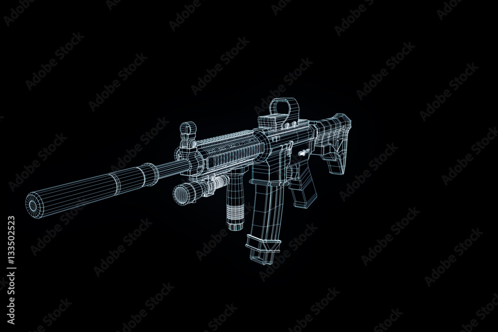 Gun Weapon Hologram Wireframe in Motion. Nice 3D Rendering Stock ...