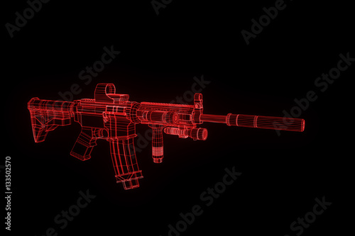 Gun Weapon Hologram Wireframe in Motion. Nice 3D Rendering
