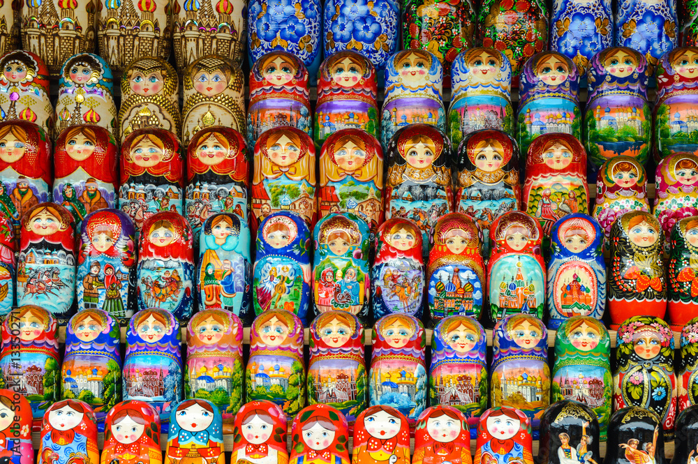 Traditional russian colourful matryoshka on exhibition-fair