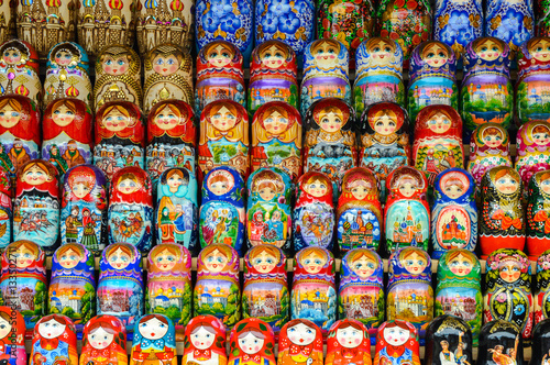 Traditional russian colourful matryoshka on exhibition-fair