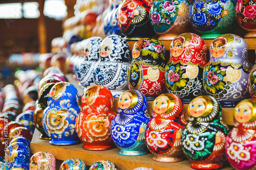 Traditional russian colourful matryoshka on exhibition-fair © Tycson1