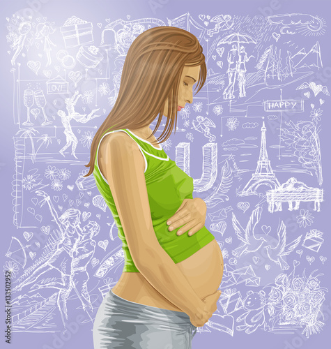 Pregnant Female With Belly Against Love Background