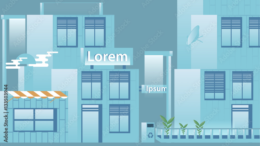 Flat Design Urban Street with Modern Houses - Vector Illustratio Flat Design Urban Street with Modern Houses - Vector Illustratio