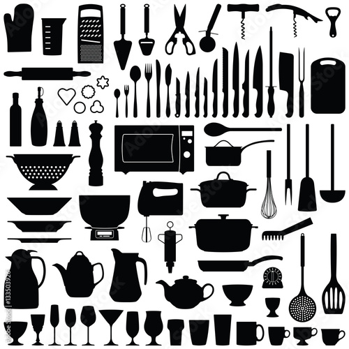 Kitchen tool collection - vector silhouette