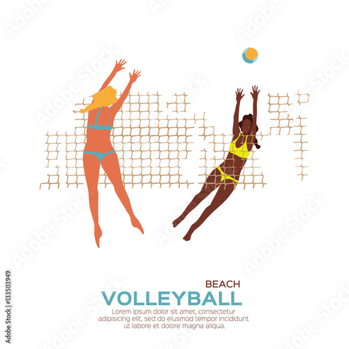 Beach Volleyball. Sport game. Funny young woman with ball.