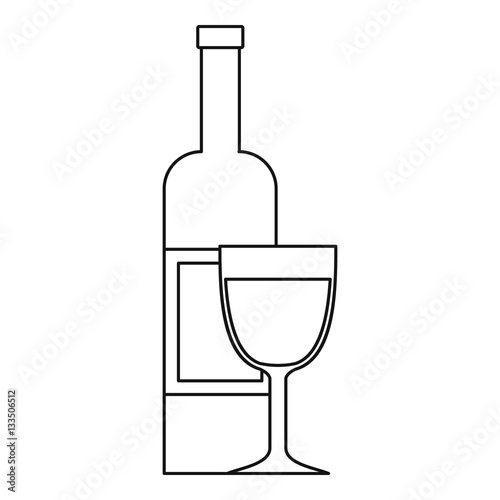 Glass of wine and a bottle icon, outline style