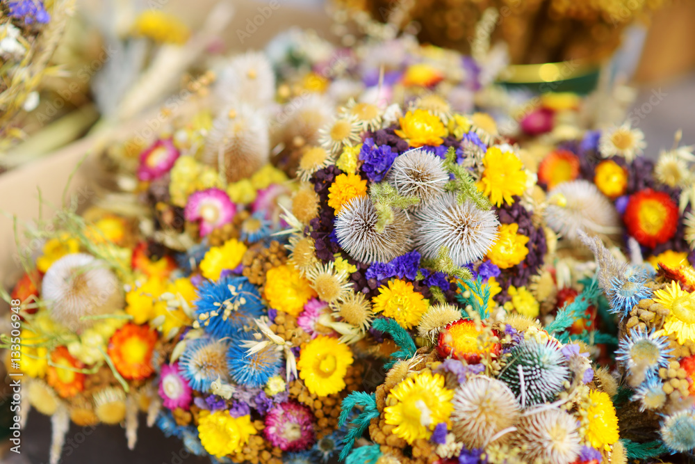 Traditional Lithuanian Easter palm known as verbos sold on Easter market in Vilnius, Lithuania