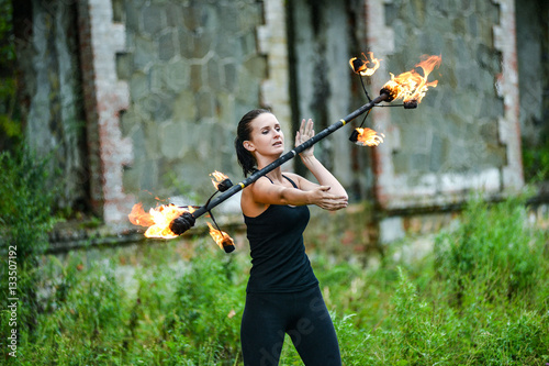 Wallpaper Mural play with fire show on the shore of the sea Torontodigital.ca