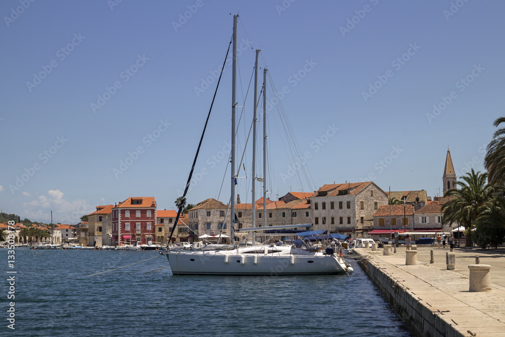 Houses near the sea in  port of Stari Grad on adriatic island Hvar in Croatia, Europe