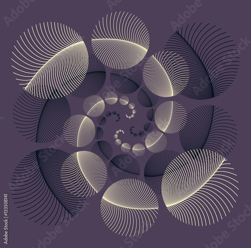 Spirals of round feathers poster in purple shades