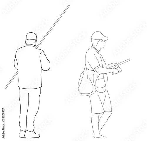 vectors of two fishermen made by compound path