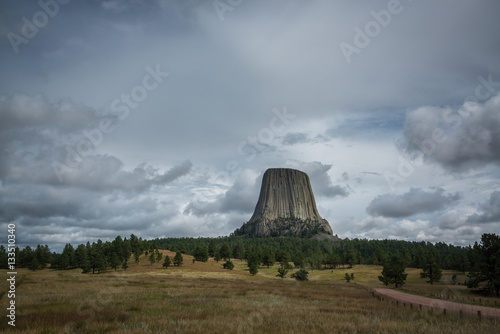 Devils Tower on a cloudy day  photo