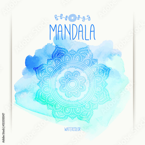 Wallpaper Mural Hand-drawn mandala on the watercolor background. Greeting, invitation card. Indian ornament. Henna design. Mehndi style. Torontodigital.ca