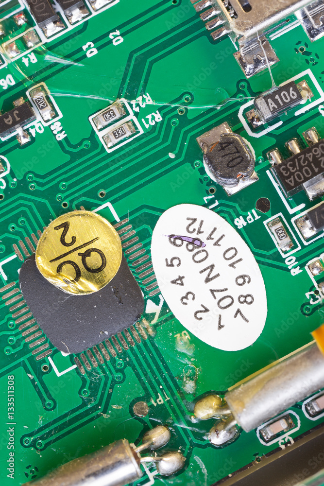 Circuit board macro close up micro welded in silicone with silve Stock ...
