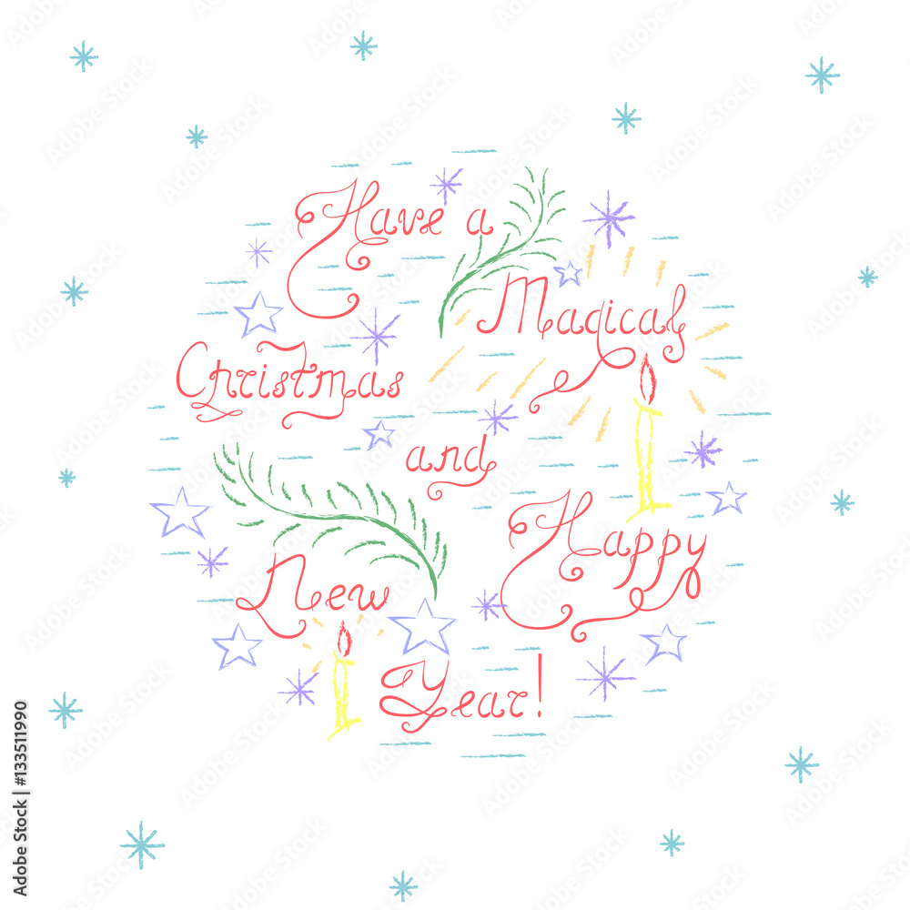 Handdrawn Colorful Christmas Card