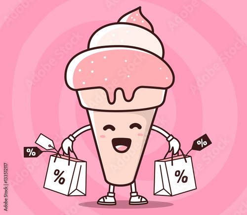 Vector illustration of color smile ice cream with shopping packa photo